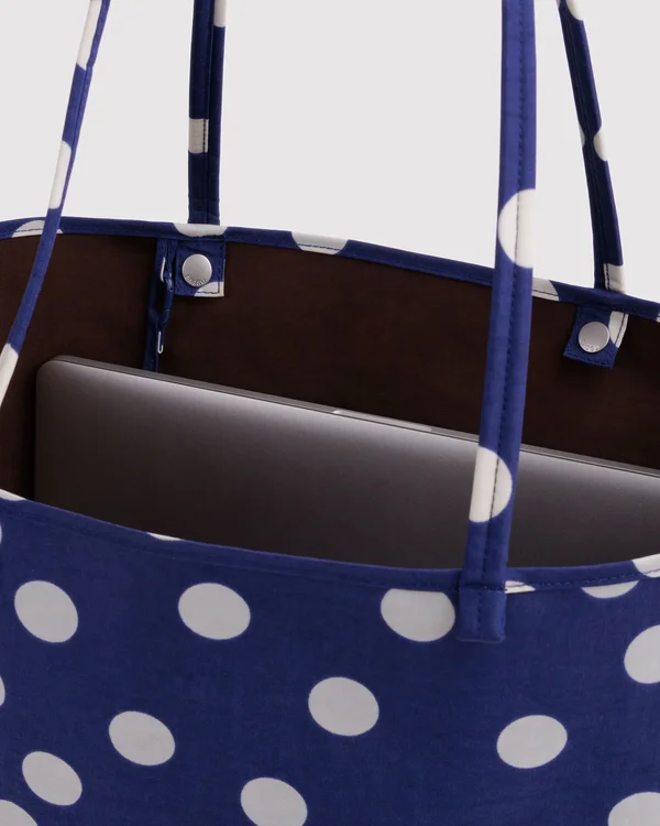 Large Nylon Reversible Tote - Navy Polka Dot Mix - Material: heavyweight-nylon