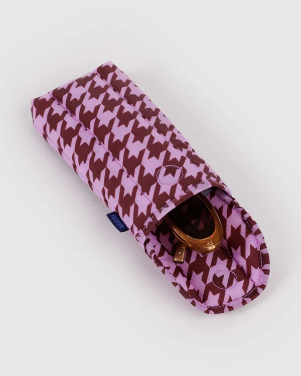 Puffy Glasses Sleeve - Pink Houndstooth - Material: ripstop-nylon