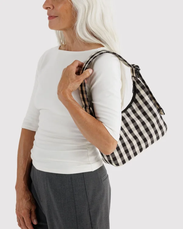 Mini Nylon Shoulder Bag - Black And Cream Gingham - Material: heavyweight-nylon