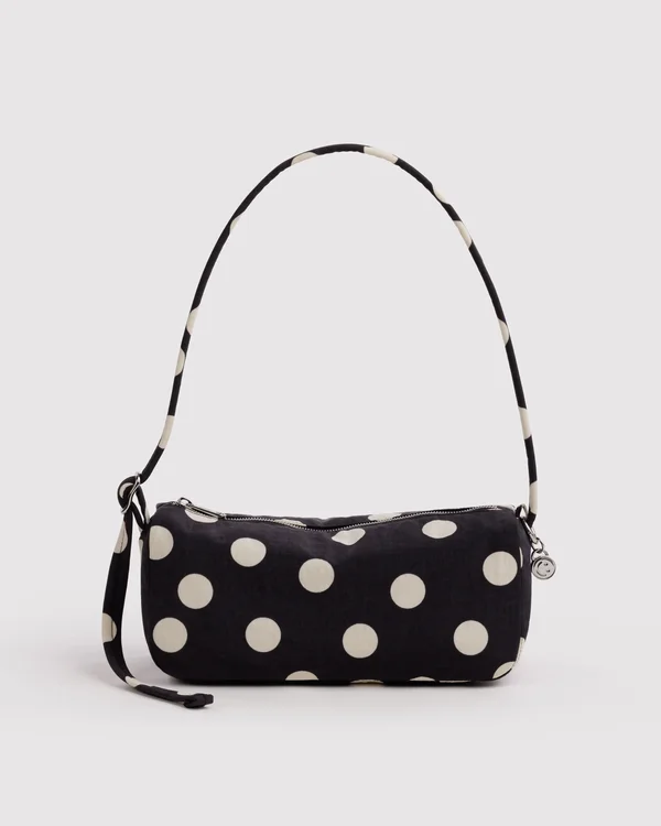 Nylon Loaf Bag - Black And Cream Polka Dot - Size: OS