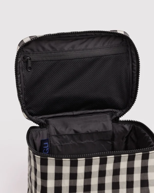 Large Cosmetic Case - Black And Cream Gingham