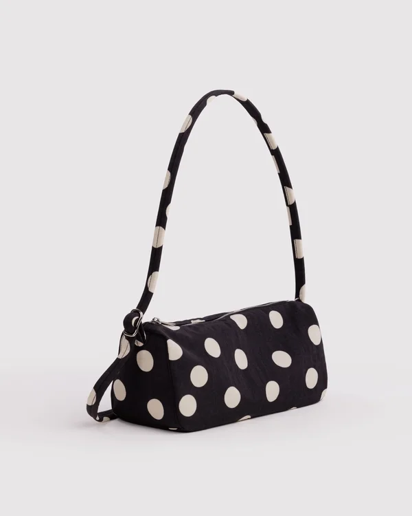 Nylon Loaf Bag - Black And Cream Polka Dot - Size: OS