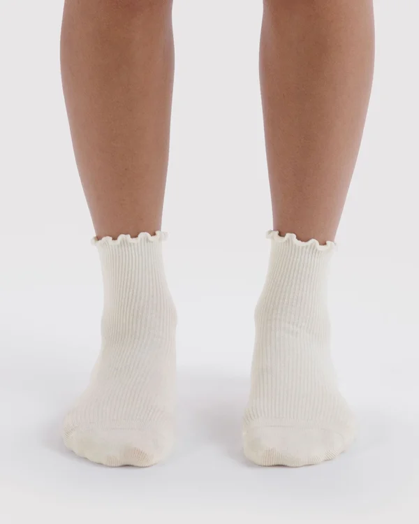 Lettuce Edge Sock Set of 2 - White - Material: organic-cotton