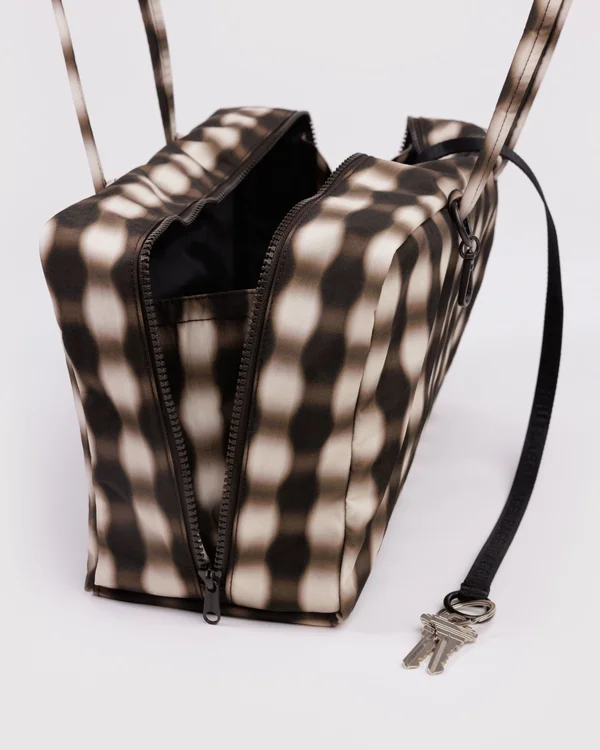 Medium Nylon Bowler Bag - Sale - Blurred Gingham Brown - Material: heavyweight-nylon
